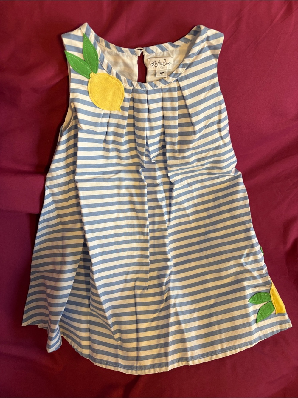 Lemon Appliqué Blue & White Striped Girls' Dress - 4T